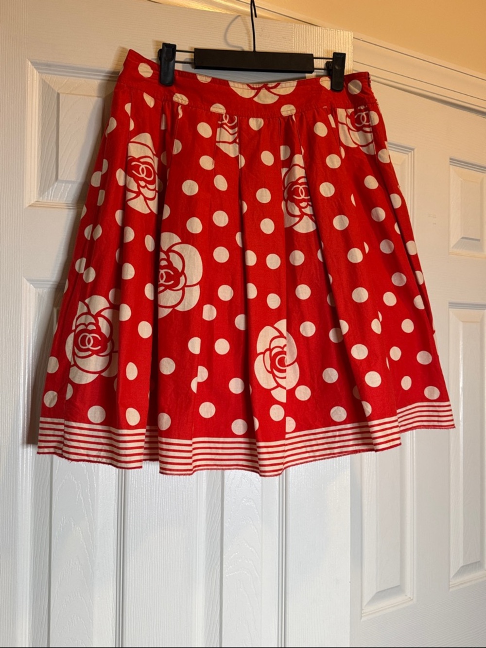 Red retro vintage Polka Dot & Floral A-Line Skirt - Women's